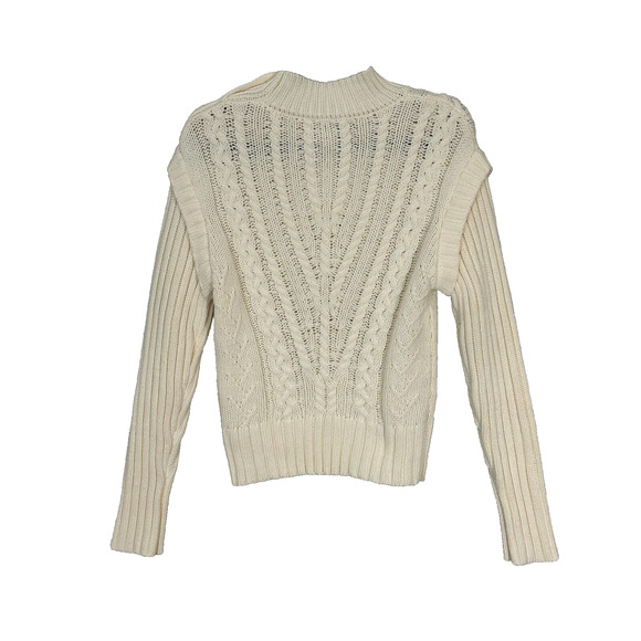 Zoe & Claire Sweater Small Cream Cable Knit Mock Neck Side Shoulder Buttons NWT - Picture 2 of 10
